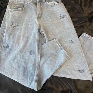 Butterfly rhinestone straight leg jeans